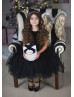 Black Velvet Feather Keyhole Back Pretty Flower Girl Dress
